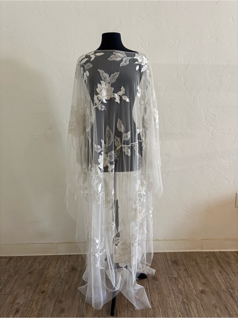 Sheer Embroidered Floral Lace Kaftan